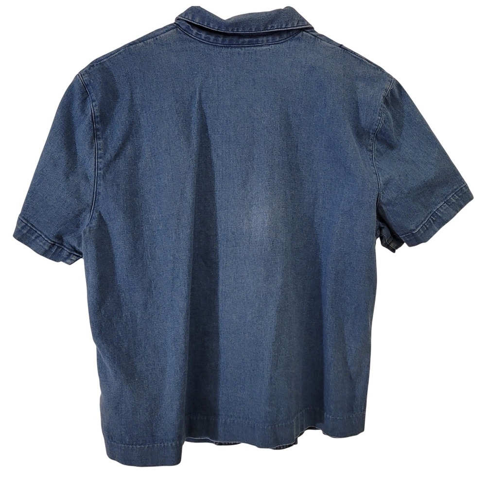 Alfred Dunner Women 14 Blue Denim Floral Embroider Short Sleeve Button Up Shirt - Picture 6 of 6